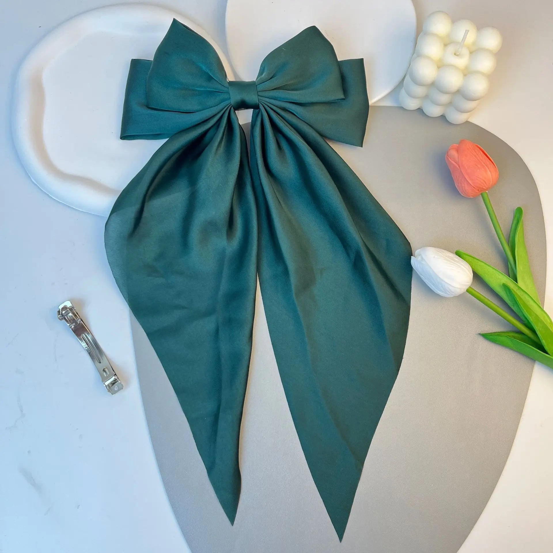 Hair Bows for Women, Big Bow Hair Clips for Girls, Silky Satin Hair Bows Clips Oversized Long Tail, Large Hair Barrettes Cute Ae