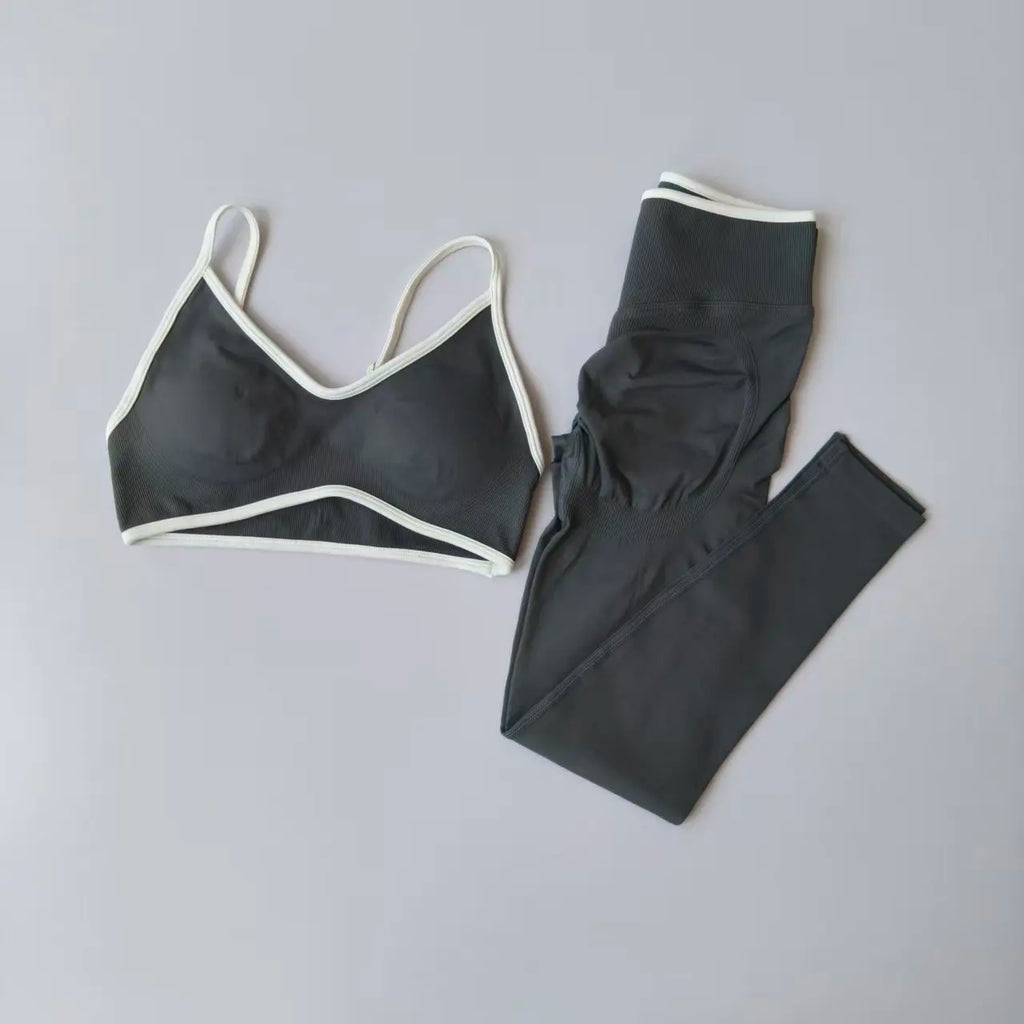 Seamless 2PCS Legging Sets Women's Strappy Sports Bras and Leggings High Waist Fitness Sculpt Leggings Running Pants Gym Suits