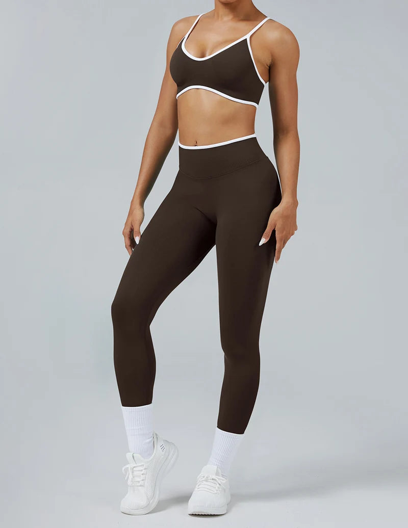 Fitness Legging Set Seamless Yoga Set Women Sportswear Scrunch Bum Gym Leggings Strappy Sports Bra 2 Piece Workout Clothes