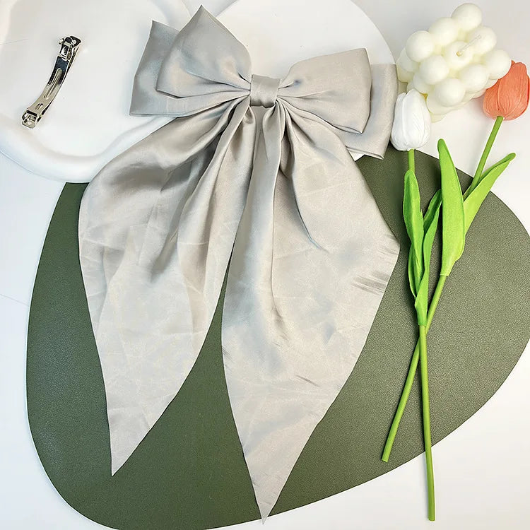 Hair Bows for Women, Big Bow Hair Clips for Girls, Silky Satin Hair Bows Clips Oversized Long Tail, Large Hair Barrettes Cute Ae