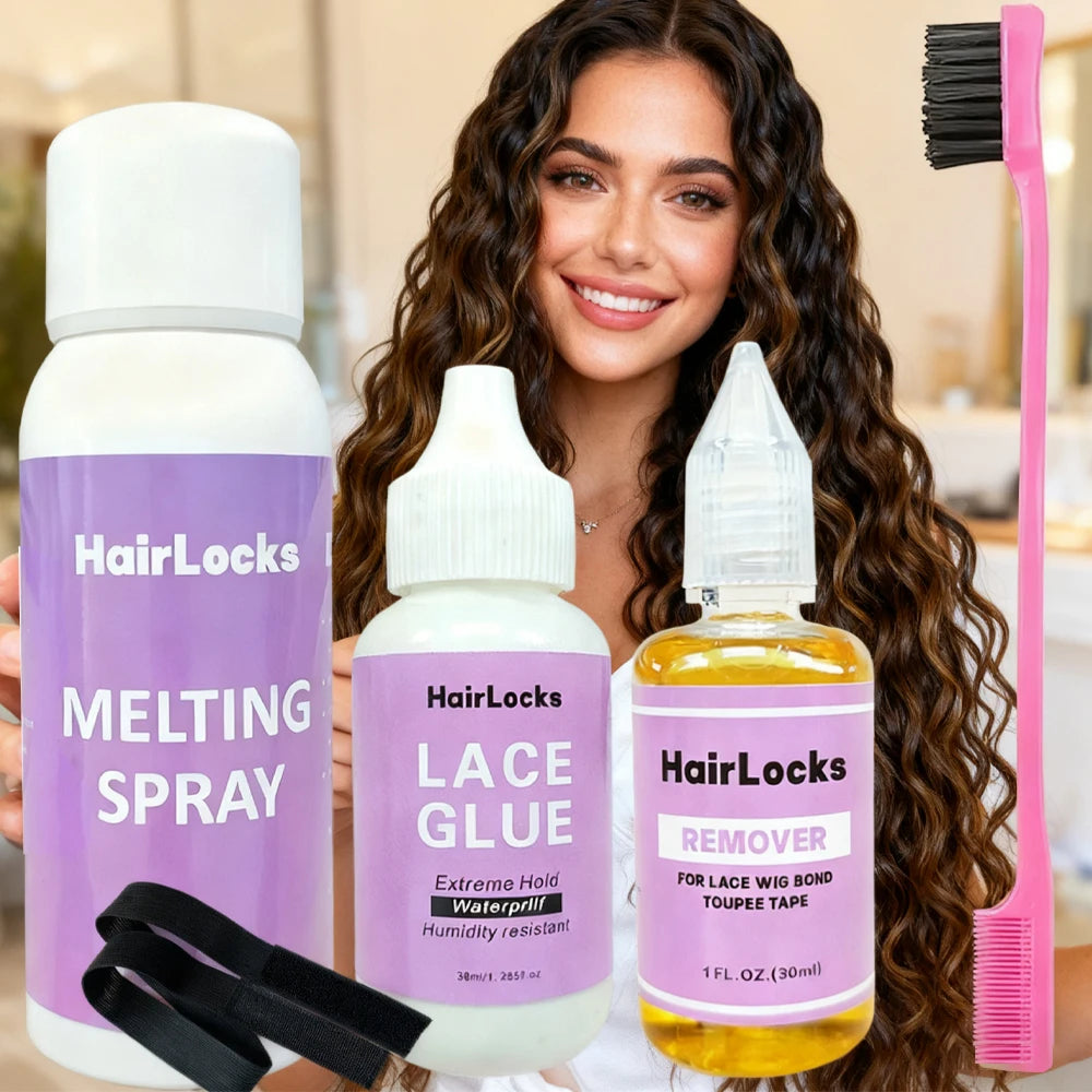 Wig Installation Kit Hair Front Lace Wig Glue 38ml,Wax,Remover 30ml ,band and brush for Lace Front Waterproof Wig glue set