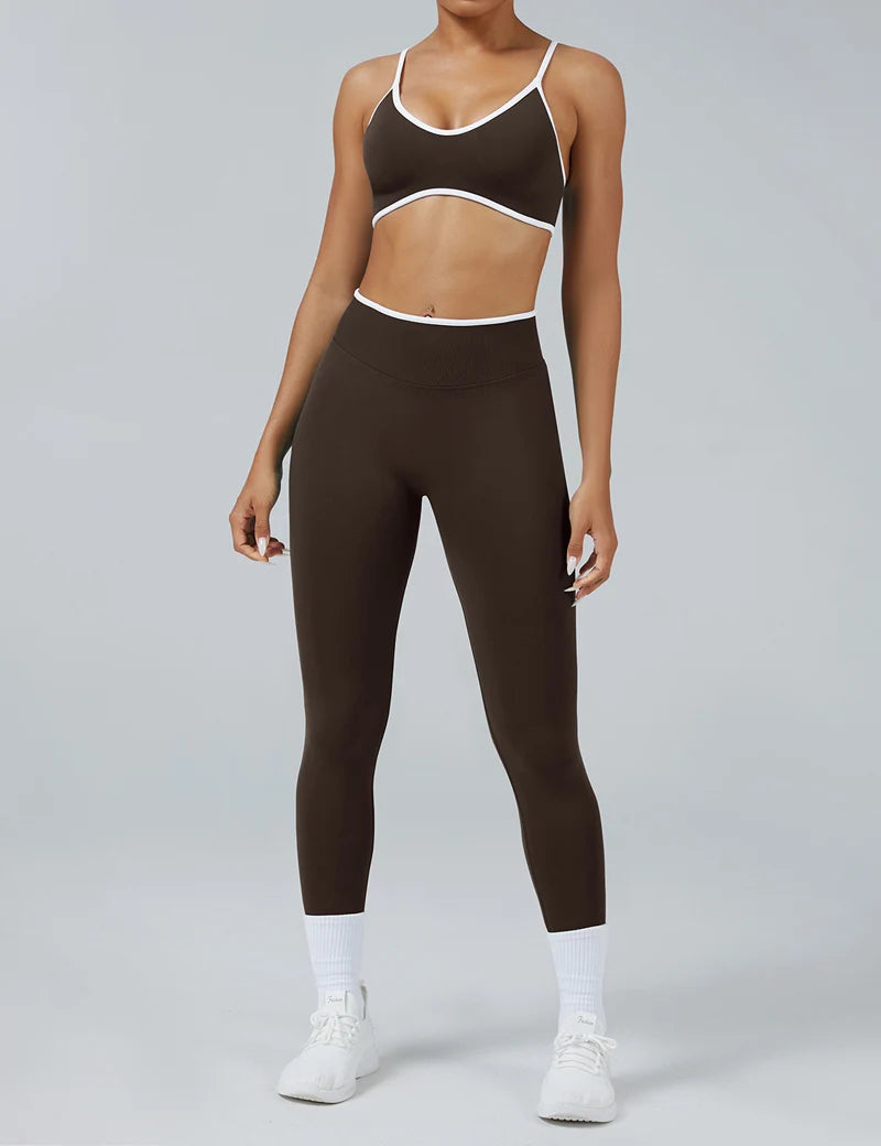 Fitness Legging Set Seamless Yoga Set Women Sportswear Scrunch Bum Gym Leggings Strappy Sports Bra 2 Piece Workout Clothes