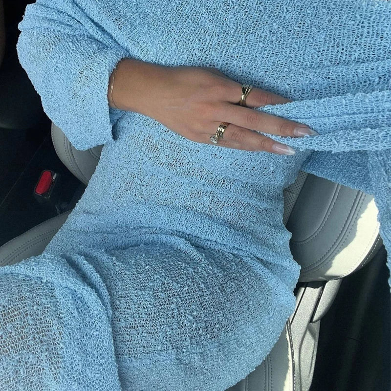 New Style Knitted One-Shoulder See-Through Beachwear Cover Up Women's Beach Vacation Sunscreen Dress Elegant Long Dress