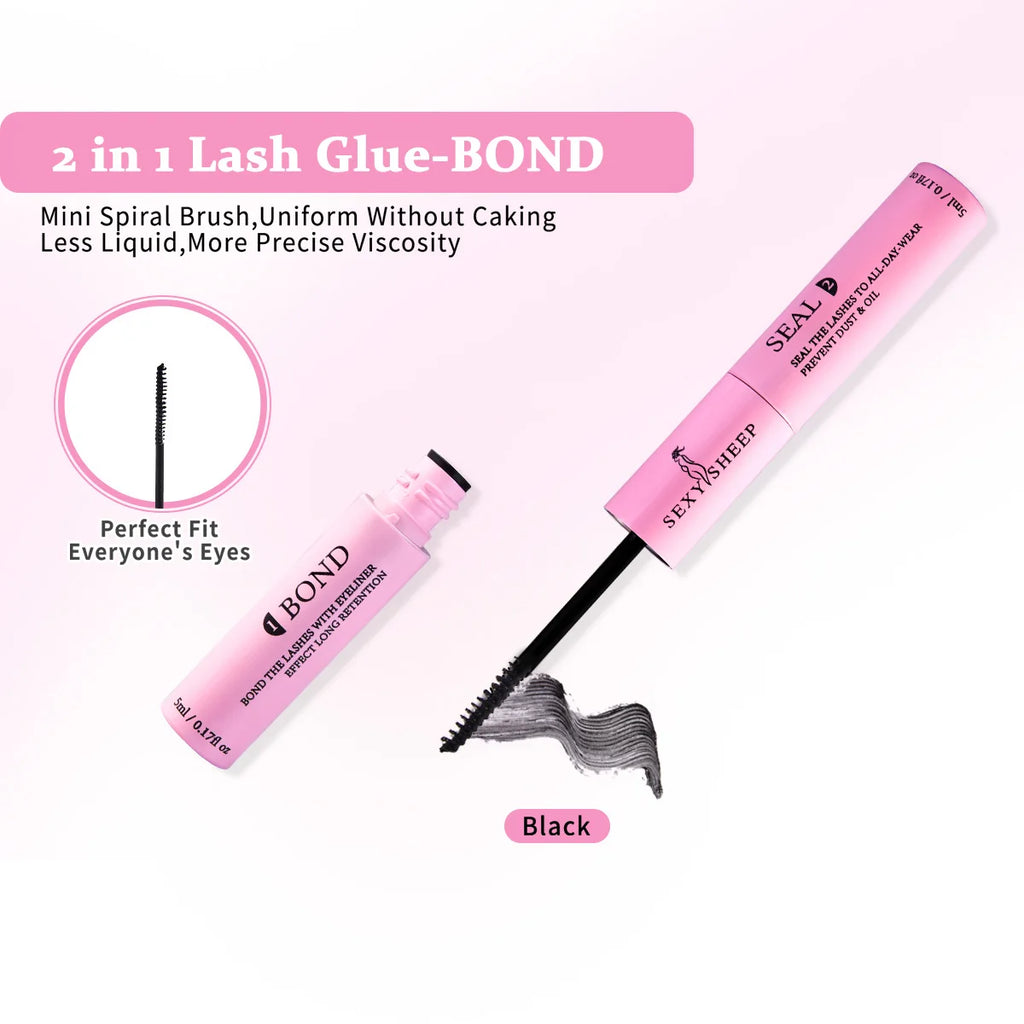 Lash Cluster Glue, Lash Bond and Seal 10ml Bond & Seal Eyelash Glue 2 in 1 for Clusters, Eyelash Adhesive Black Long-Lasting