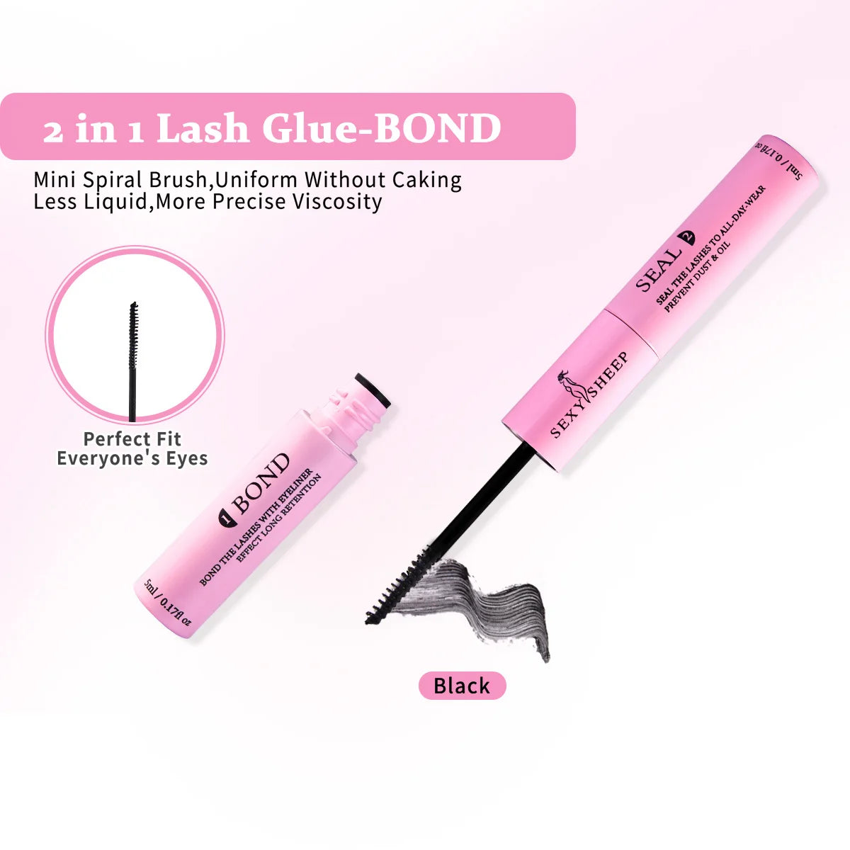 Lash Cluster Glue, Lash Bond and Seal 10ml Bond & Seal Eyelash Glue 2 in 1 for Clusters, Eyelash Adhesive Black Long-Lasting