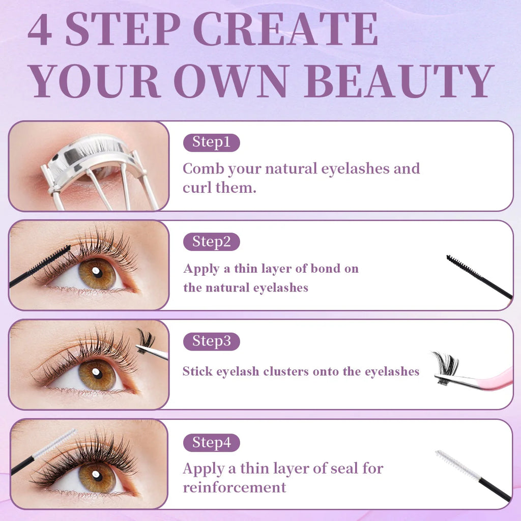 Lash Cluster Glue, Lash Bond and Seal 10ml Bond & Seal Eyelash Glue 2 in 1 for Clusters, Eyelash Adhesive Black Long-Lasting