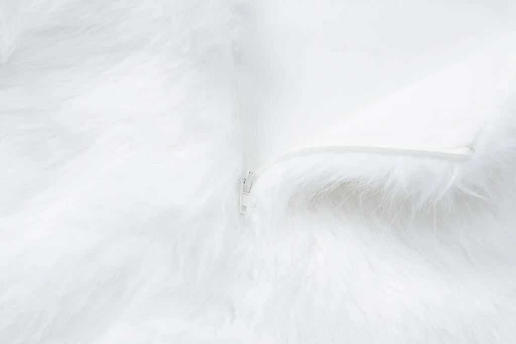 Hugcitar 2025 White Furry Slips Backless Zip Up Sexy Slim Mini Dress Fall Winter Women Fashion Clothes Birthday Party Festival