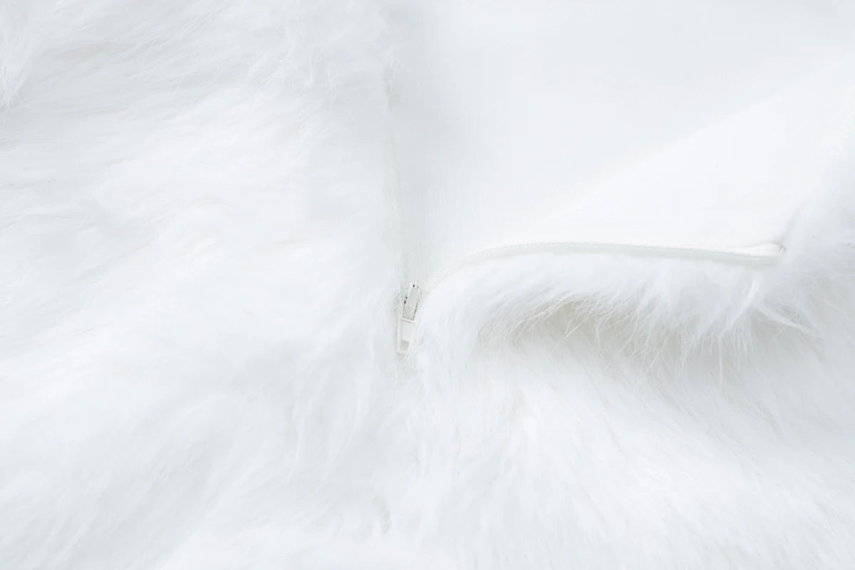 Hugcitar 2025 White Furry Slips Backless Zip Up Sexy Slim Mini Dress Fall Winter Women Fashion Clothes Birthday Party Festival