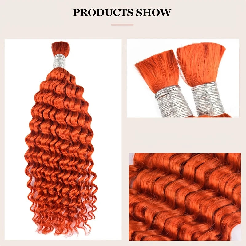 #350 Ginger Orange Human Hair Bulk Curly Hair Bundles For Boho Braids Braiding Hair Extension No Weft cabelo humano indiano