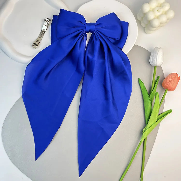 Hair Bows for Women, Big Bow Hair Clips for Girls, Silky Satin Hair Bows Clips Oversized Long Tail, Large Hair Barrettes Cute Ae