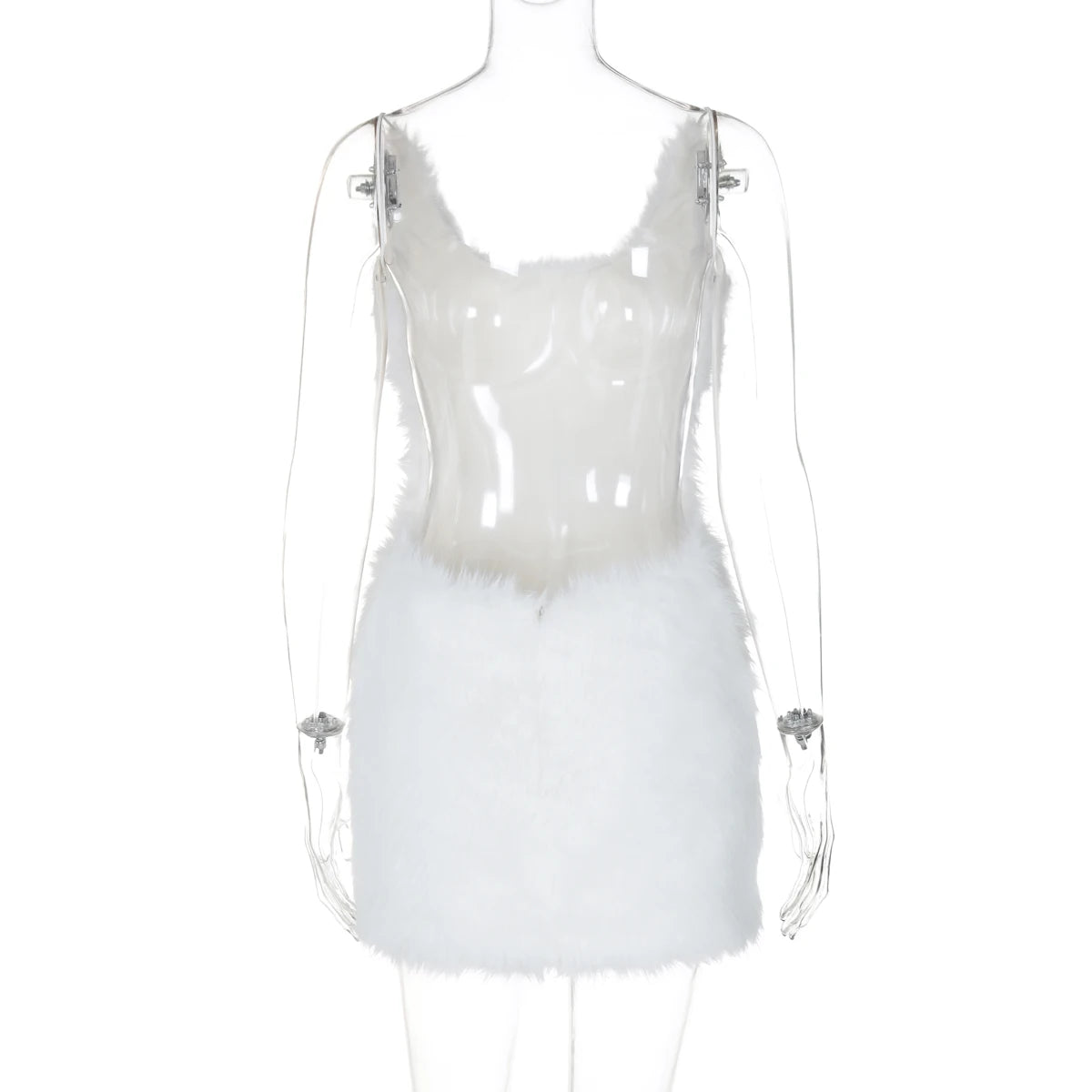 Hugcitar 2025 White Furry Slips Backless Zip Up Sexy Slim Mini Dress Fall Winter Women Fashion Clothes Birthday Party Festival