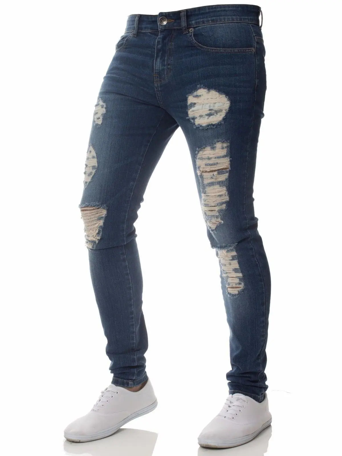 2023 White Embroidery Skinny Ripped Jeans Men Cotton Stretchy Slim Fit Hip Hop Denim Pants Casual Jeans for Men Jogging Trousers