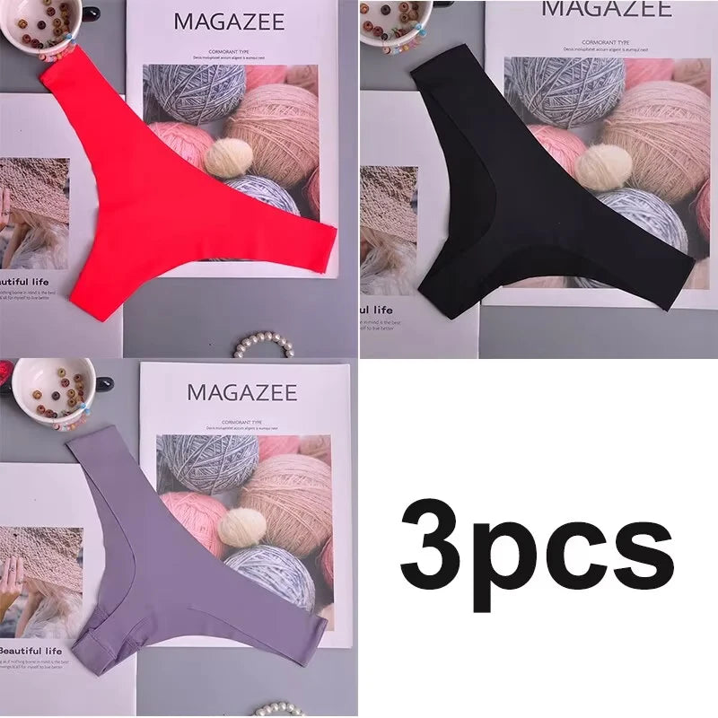 3PCS  Panties Women Ice Silk Underwear Low Waist V-Waist Briefs Cotton Crotch Breathable Quick-Drying Sports Underwear