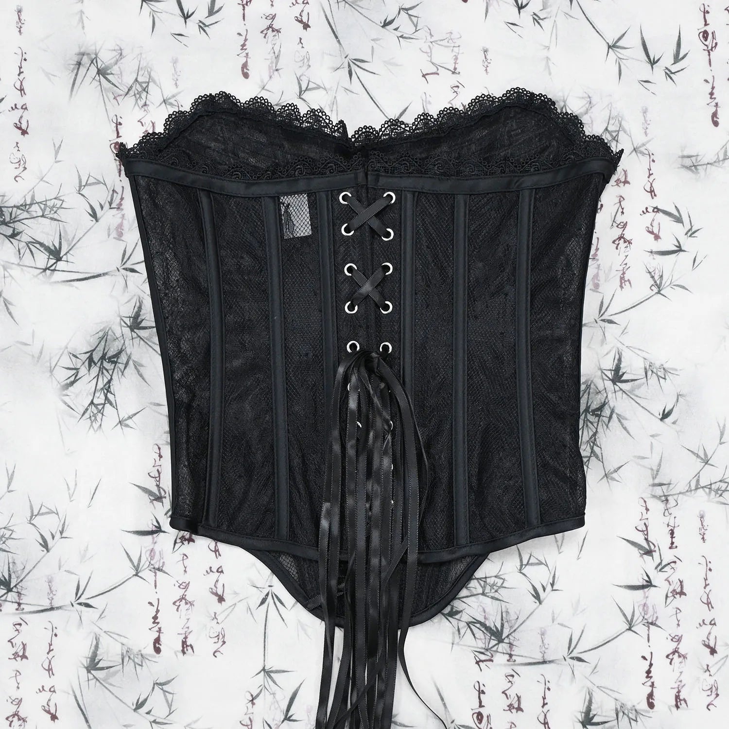 Women Luxury Transparent Mesh Corset Bustier Overbust Lace Up Boned Bodice Sexy Straoless Tube Tops For Wedding Party Costume