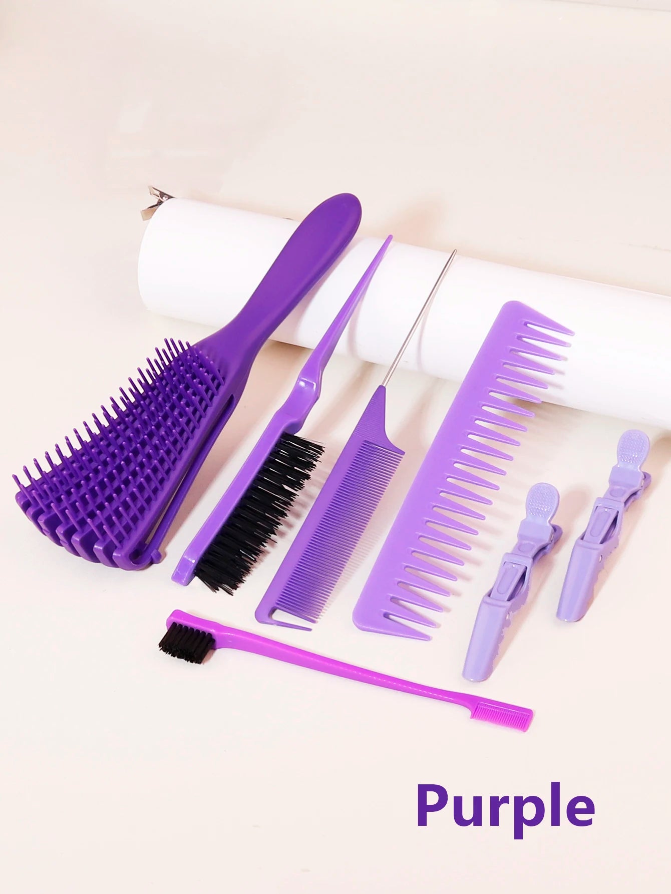 7pcs edge hair brushes curly scalp massage combs stainless steel ponytail combs fashionable hair clip Special for real hair wigs