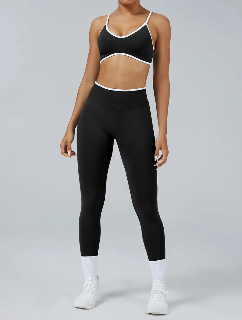 Fitness Legging Set Seamless Yoga Set Women Sportswear Scrunch Bum Gym Leggings Strappy Sports Bra 2 Piece Workout Clothes