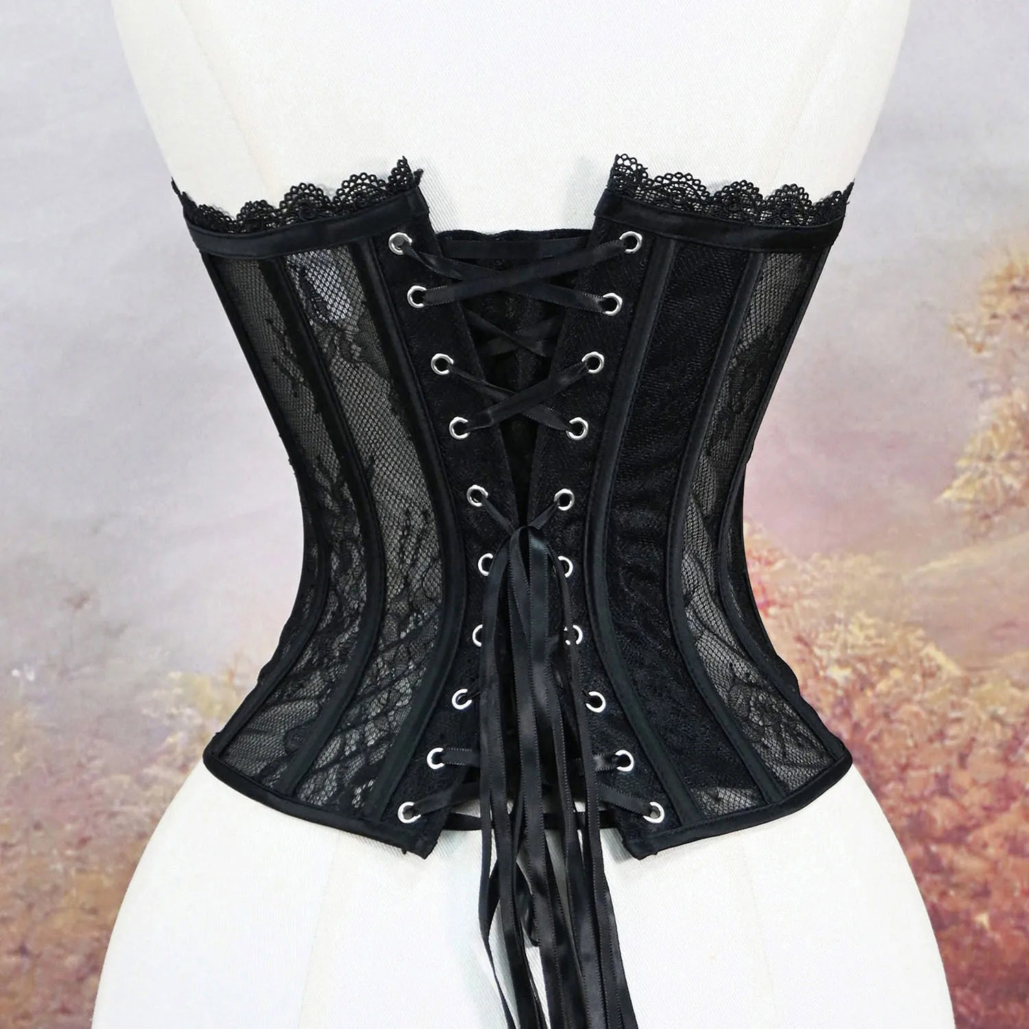 Women Luxury Transparent Mesh Corset Bustier Overbust Lace Up Boned Bodice Sexy Straoless Tube Tops For Wedding Party Costume