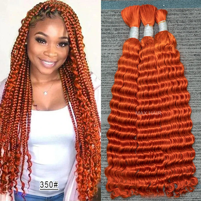 #350 Ginger Orange Human Hair Bulk Curly Hair Bundles For Boho Braids Braiding Hair Extension No Weft cabelo humano indiano