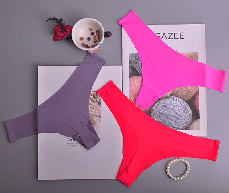 3PCS  Panties Women Ice Silk Underwear Low Waist V-Waist Briefs Cotton Crotch Breathable Quick-Drying Sports Underwear