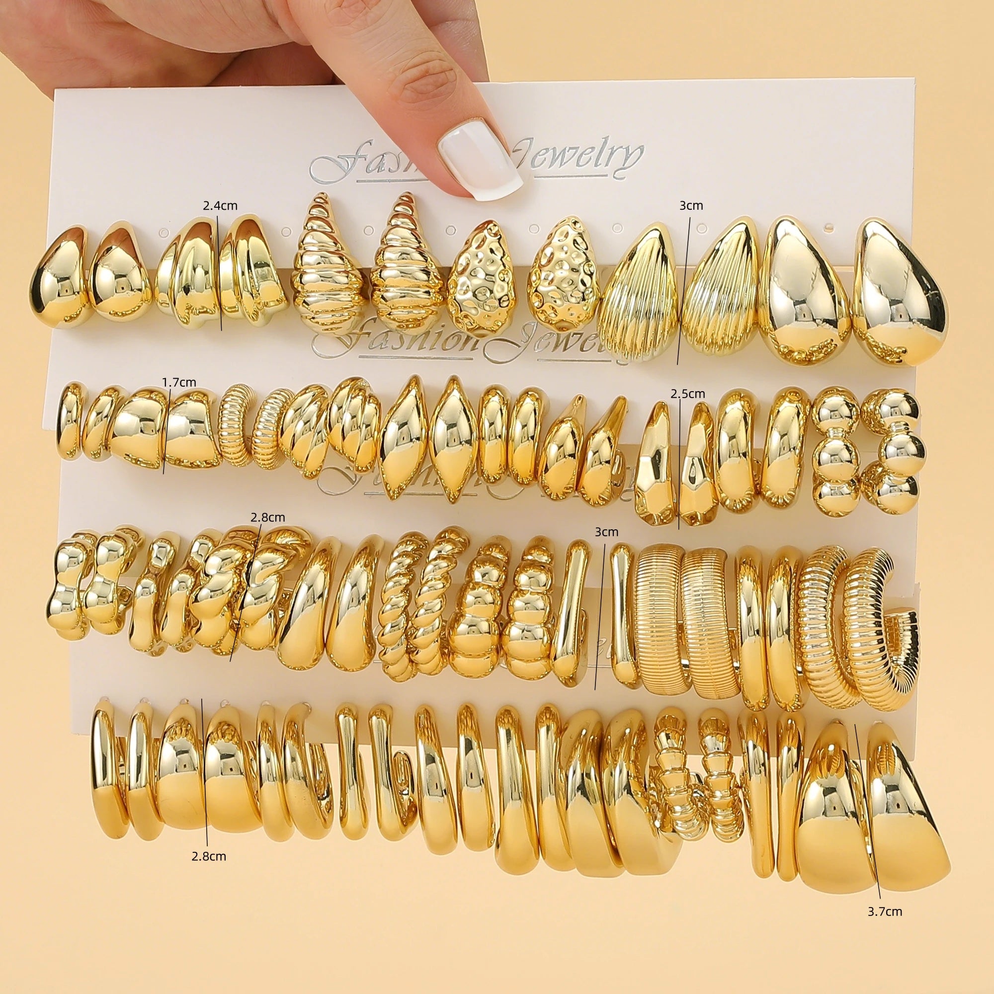 6 PAIRS-36 PAIRS Trendy Golden C-shaped, Water-droplet, Threaded Earring Set, With Innovative Design,Women's Daily Needs