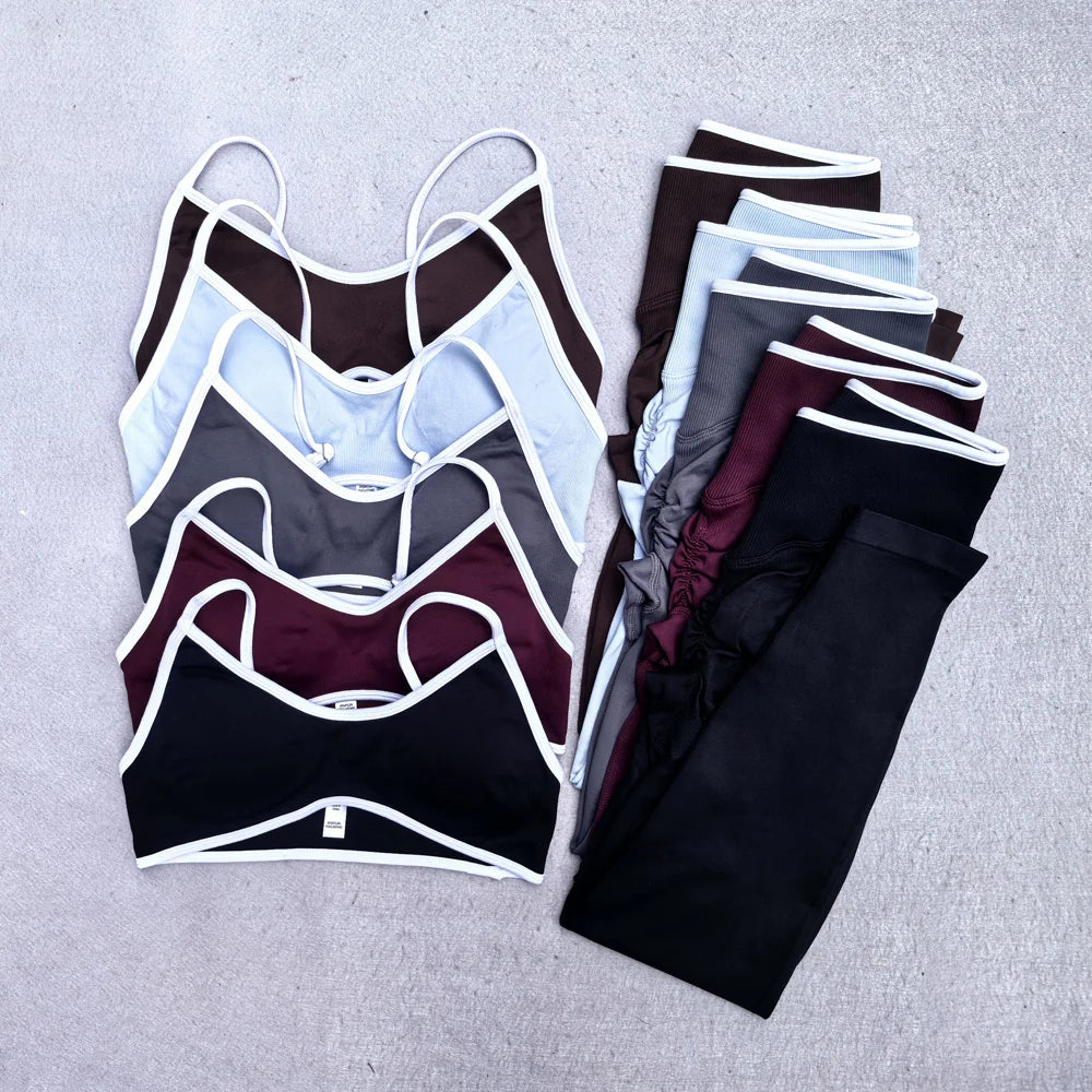 Fitness Legging Set Seamless Yoga Set Women Sportswear Scrunch Bum Gym Leggings Strappy Sports Bra 2 Piece Workout Clothes