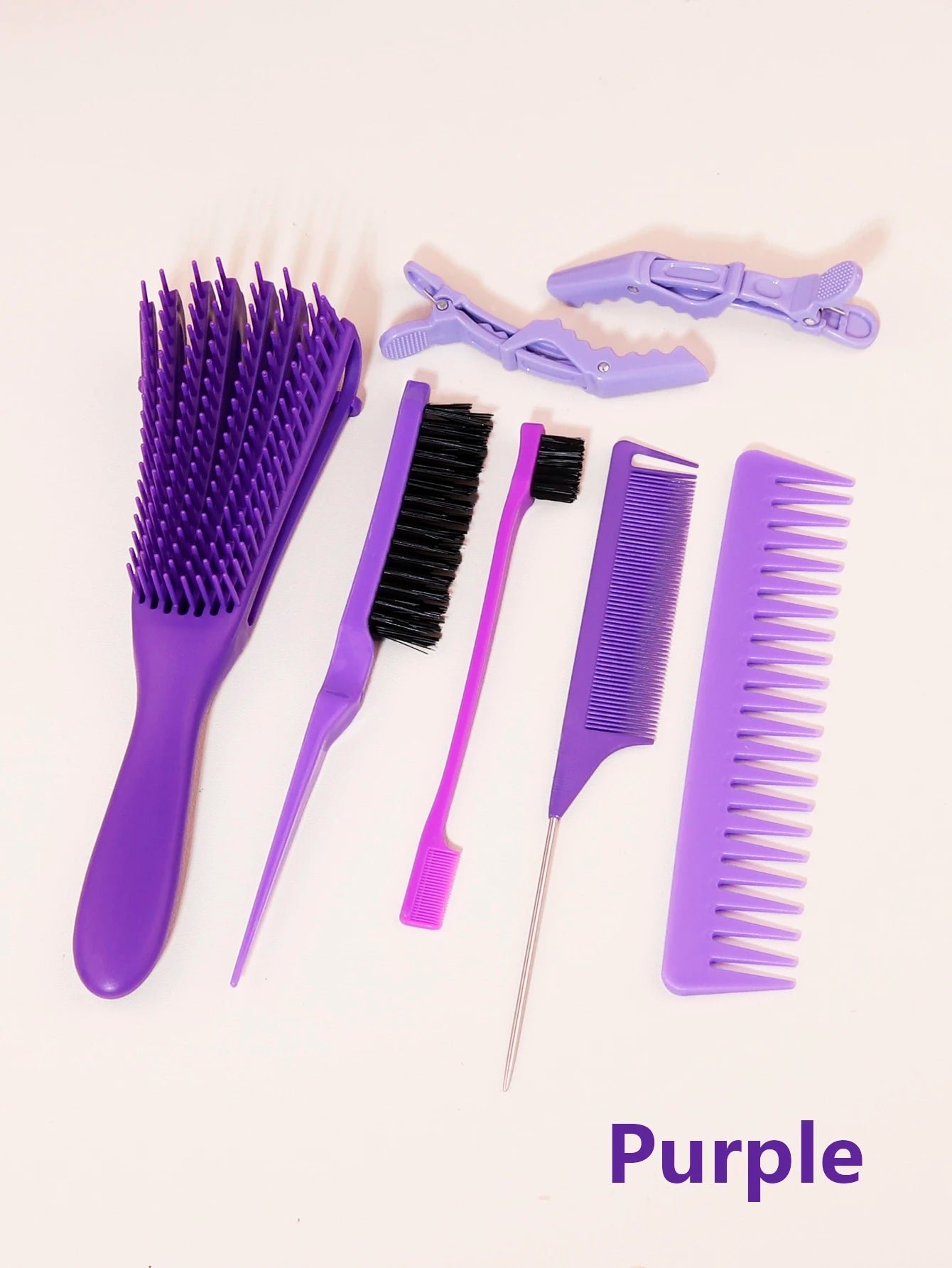 7pcs edge hair brushes curly scalp massage combs stainless steel ponytail combs fashionable hair clip Special for real hair wigs