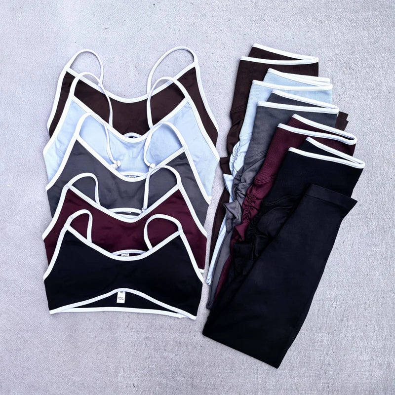 Fitness Legging Set Seamless Yoga Set Women Sportswear Scrunch Bum Gym Leggings Strappy Sports Bra 2 Piece Workout Clothes