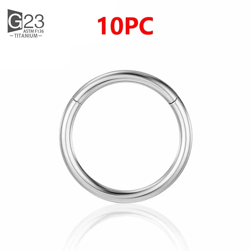 1/10Pcs G23 Titanium 14G/16G/18G Nose Rings Hinged Segment Ear Cartilage Tragus Earrings Hoops Septum Clicker Piercing Jewelry