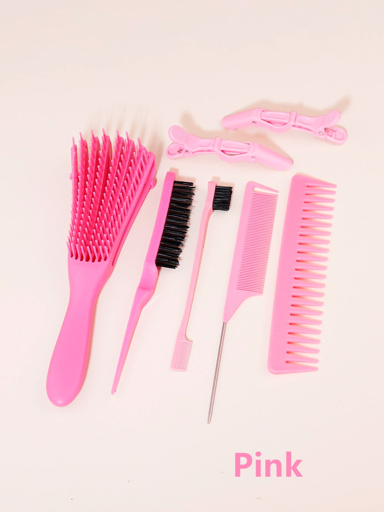 7pcs edge hair brushes curly scalp massage combs stainless steel ponytail combs fashionable hair clip Special for real hair wigs