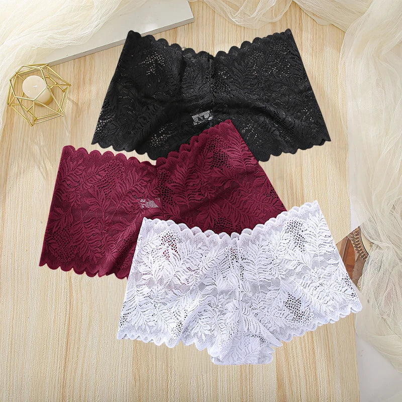 3Pcs Women Panties Sexy Lace Female Underpants Plus Size Underwear Large Size Lightweight Seamless Low Waist Briefs Breathable