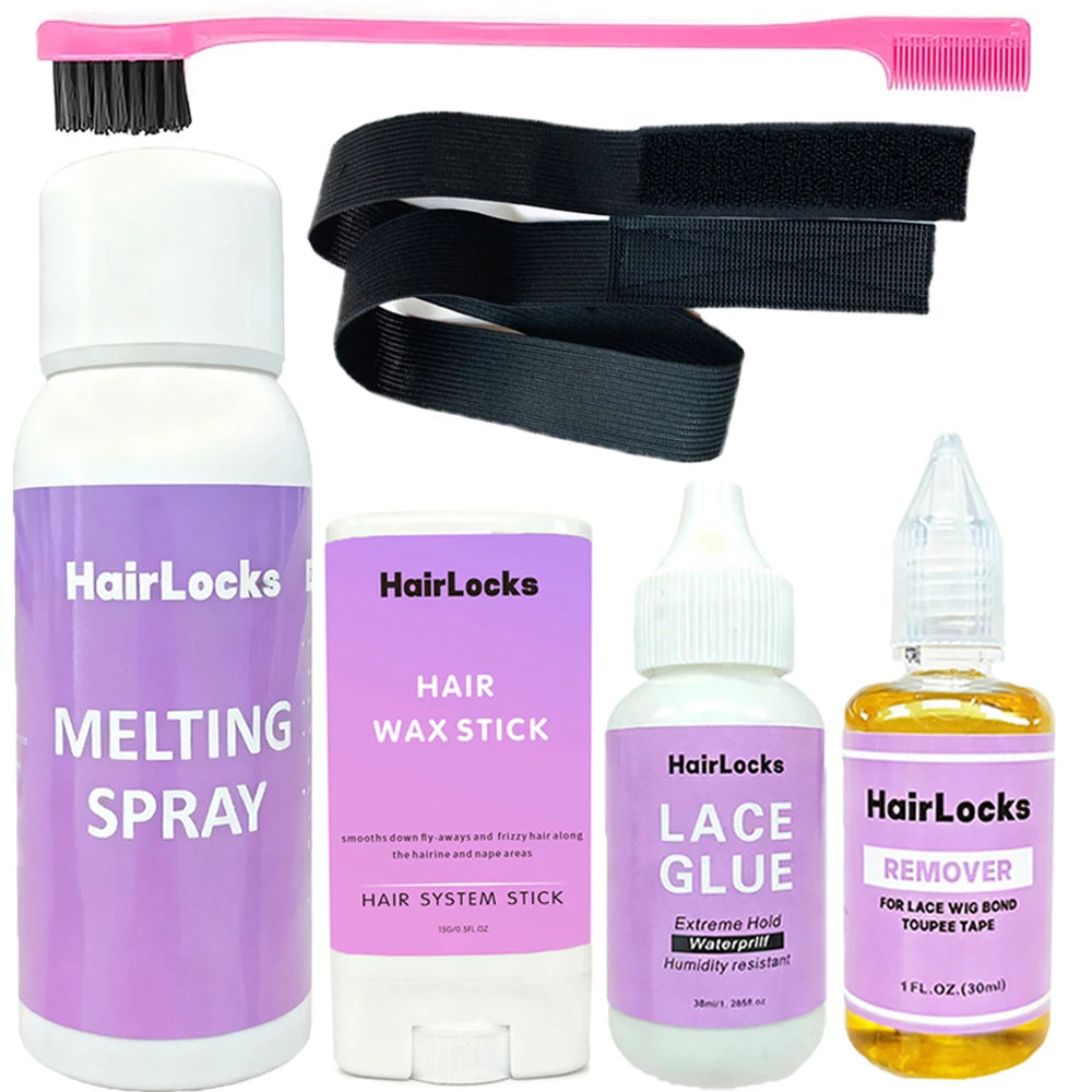 Wig Installation Kit Hair Front Lace Wig Glue 38ml,Wax,Remover 30ml ,band and brush for Lace Front Waterproof Wig glue set
