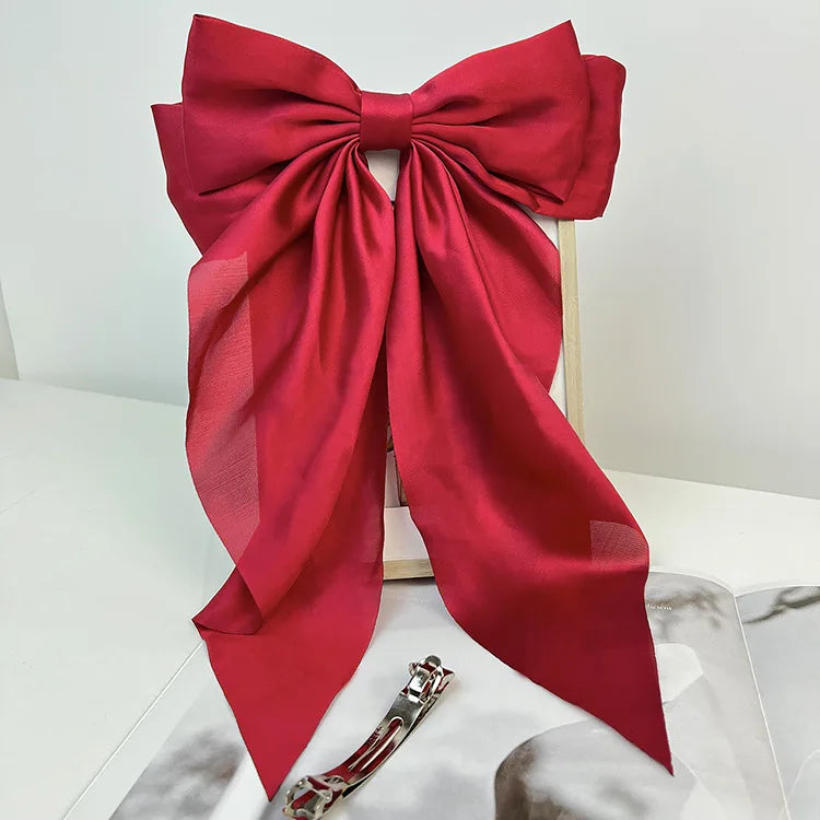 Hair Bows for Women, Big Bow Hair Clips for Girls, Silky Satin Hair Bows Clips Oversized Long Tail, Large Hair Barrettes Cute Ae
