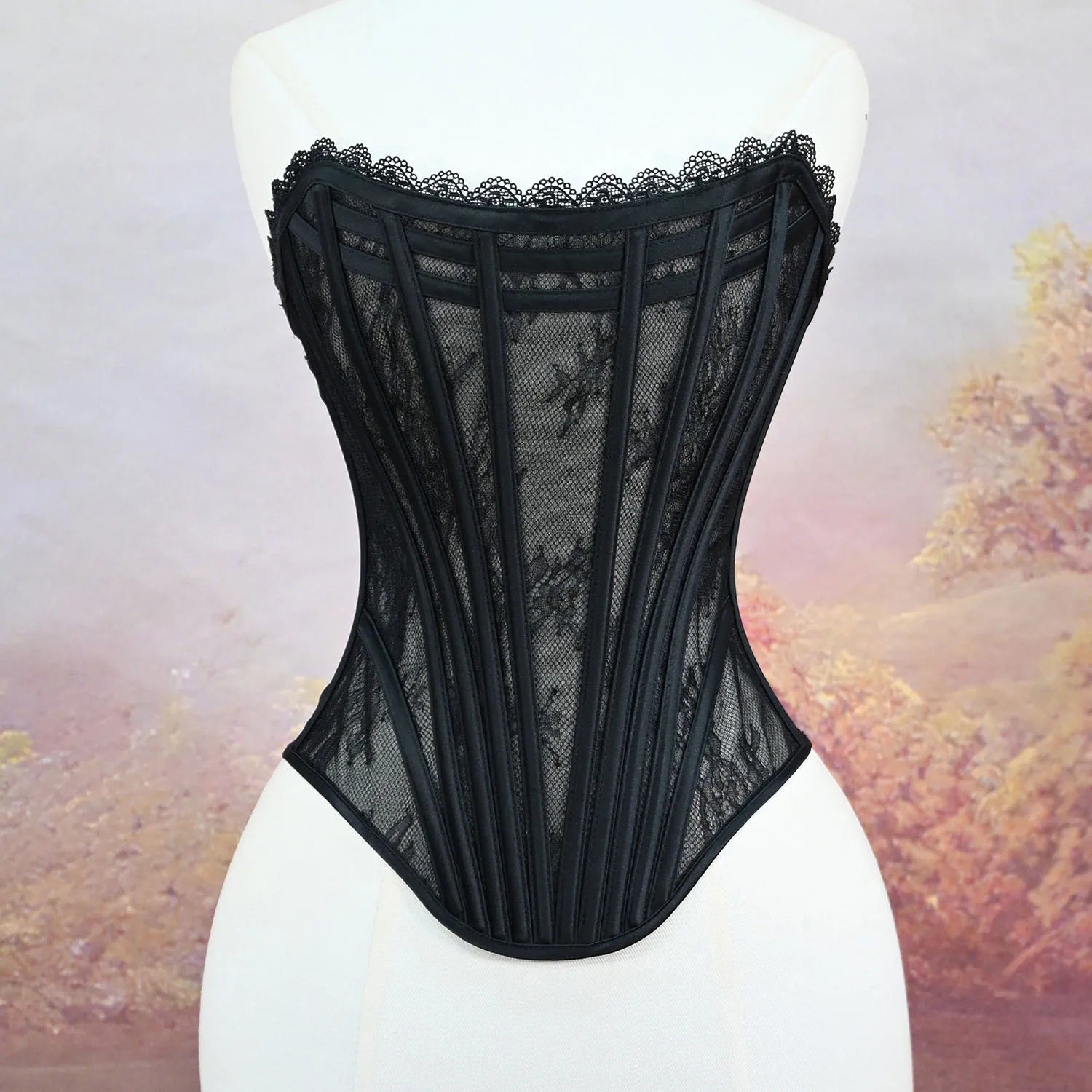 Women Luxury Transparent Mesh Corset Bustier Overbust Lace Up Boned Bodice Sexy Straoless Tube Tops For Wedding Party Costume