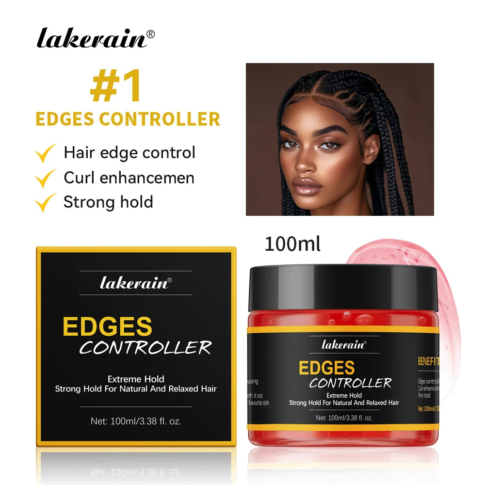 Lakerain Strong Styling Hair Gel Long Lasting Control Edge Gel Smoothes Nourishes Hair Curl Enhancement Strong Hold Hair Gel