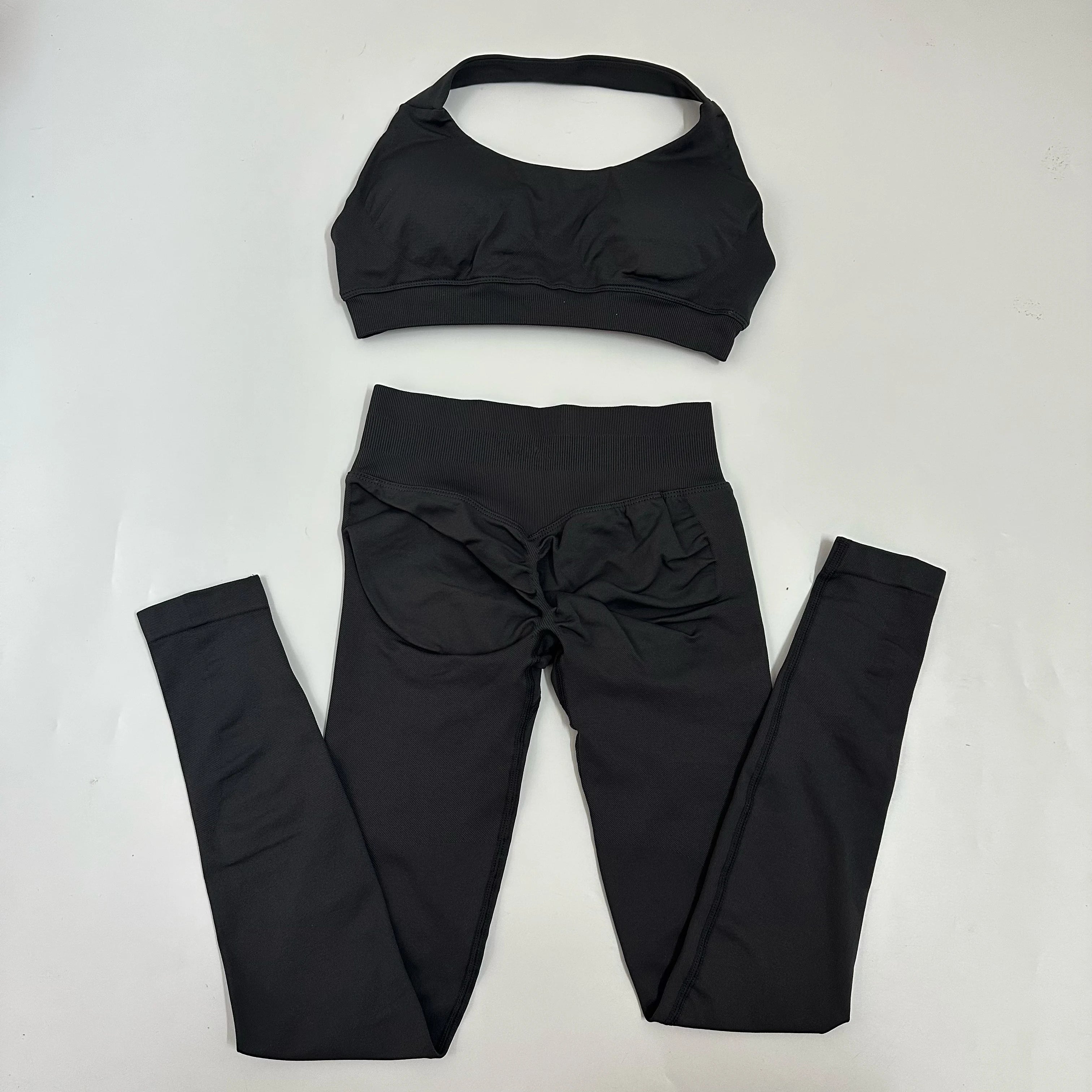 Yoga Leggings Set Women Seamless Yoga Set High Waist Scrunch Butt Legging With Halter Sports Bra Workout Gym Suit