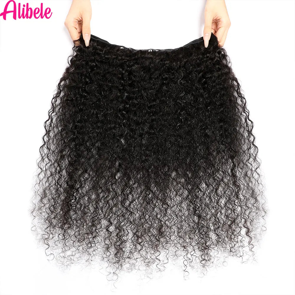 Alibele Hair 12A Grade Burmese Pixie Curly Human Hair Bundles Extension Remy Hair Weave Bundles Wholesale 1/3/4 Bundles Deal #1B