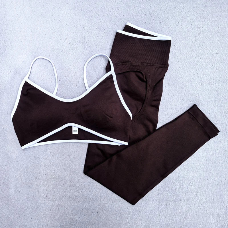 Fitness Legging Set Seamless Yoga Set Women Sportswear Scrunch Bum Gym Leggings Strappy Sports Bra 2 Piece Workout Clothes