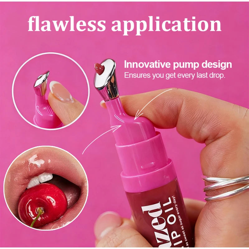Glazed Lip Oil With Innovative Pump Design Ice Sensation Soft Lasting Glossy Hydrating Lip Gloss Deeply Moisturizing Lip Balm