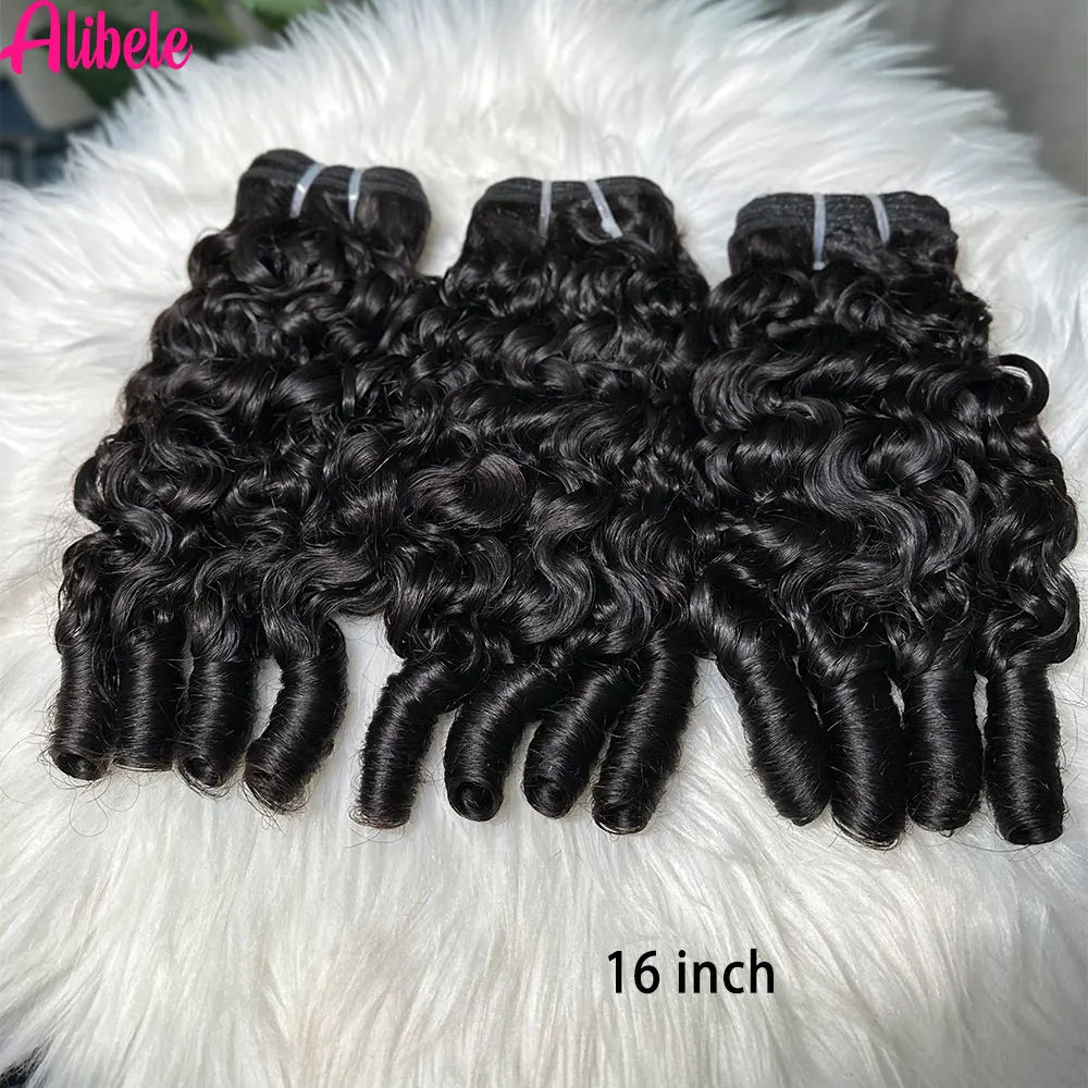 Alibele Hair 12A Grade Burmese Pixie Curly Human Hair Bundles Extension Remy Hair Weave Bundles Wholesale 1/3/4 Bundles Deal #1B