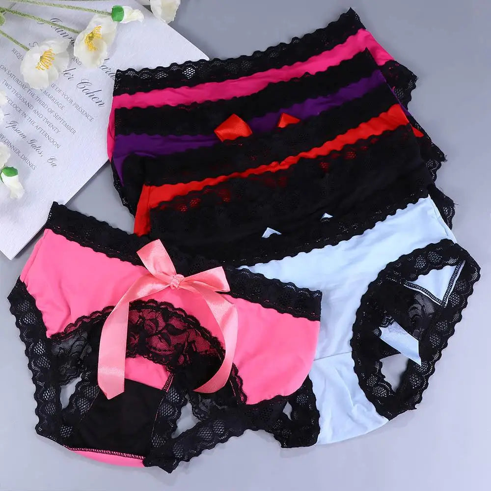 Women Sexy Panties Hips Bowknot Crotchless Panties Knickers Sexy Lingerie Underwear ropa interior femenina Open Crotch Briefs
