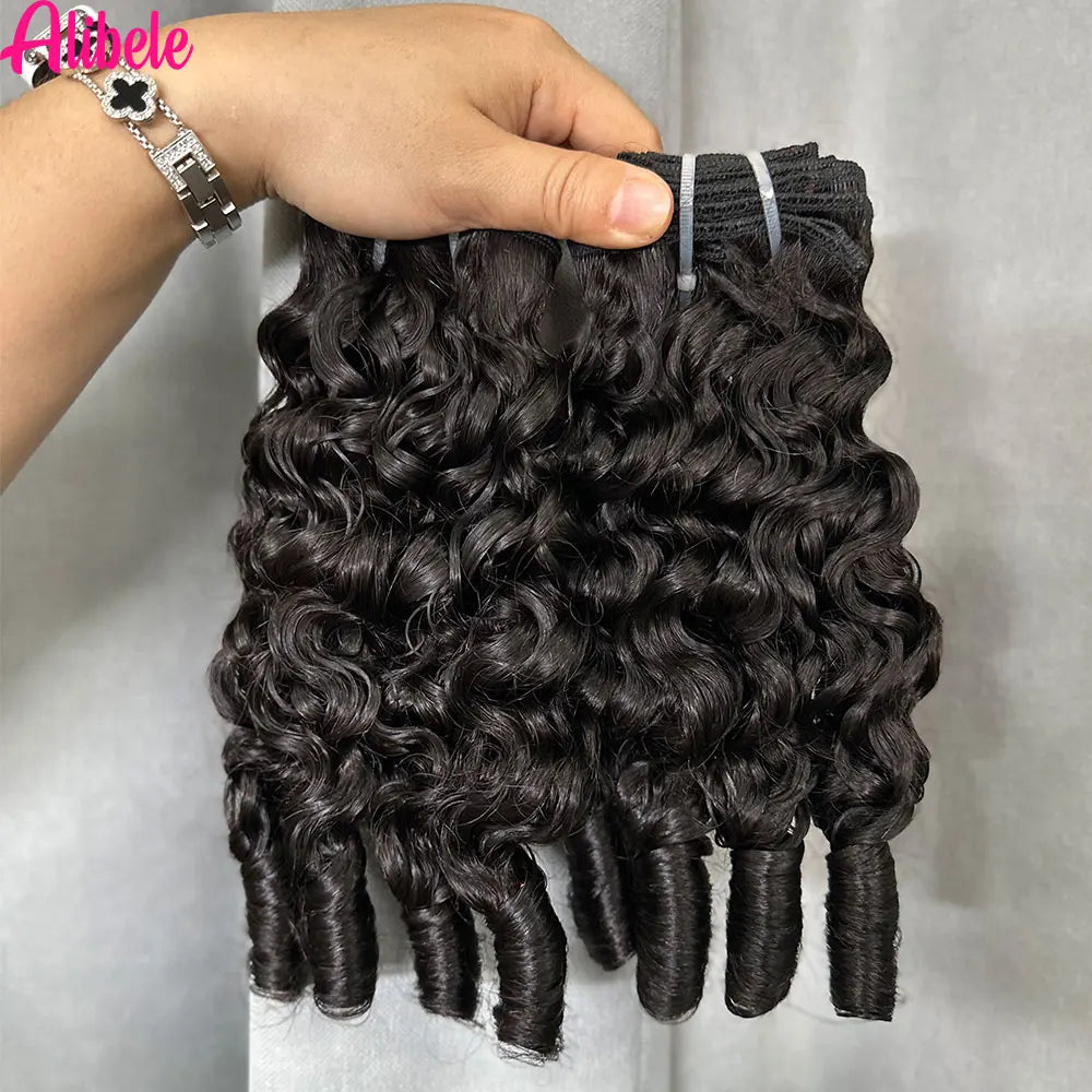 Alibele Hair 12A Grade Burmese Pixie Curly Human Hair Bundles Extension Remy Hair Weave Bundles Wholesale 1/3/4 Bundles Deal #1B