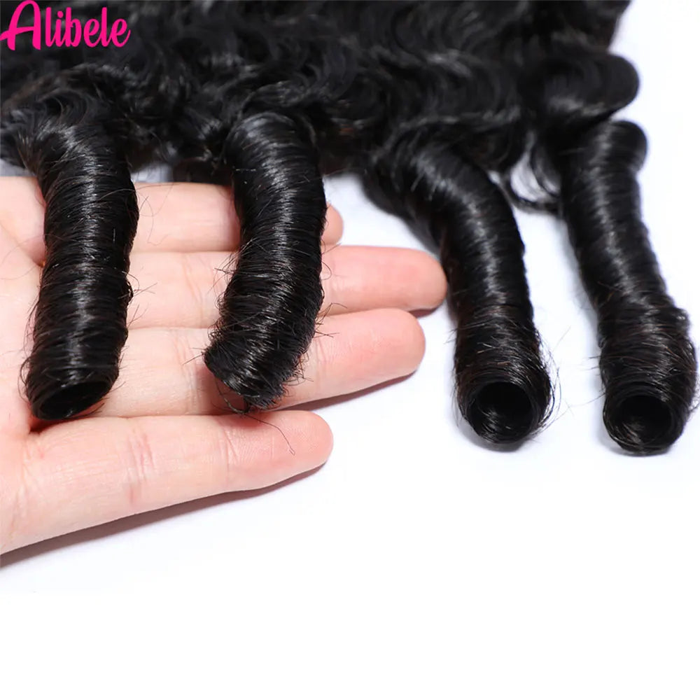 Alibele Hair 12A Grade Burmese Pixie Curly Human Hair Bundles Extension Remy Hair Weave Bundles Wholesale 1/3/4 Bundles Deal #1B