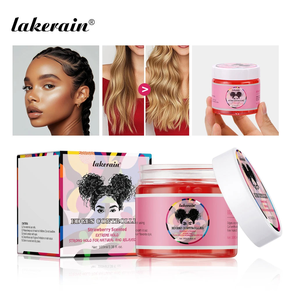 Lakerain Strong Styling Hair Gel Long Lasting Control Edge Gel Smoothes Nourishes Hair Curl Enhancement Strong Hold Hair Gel
