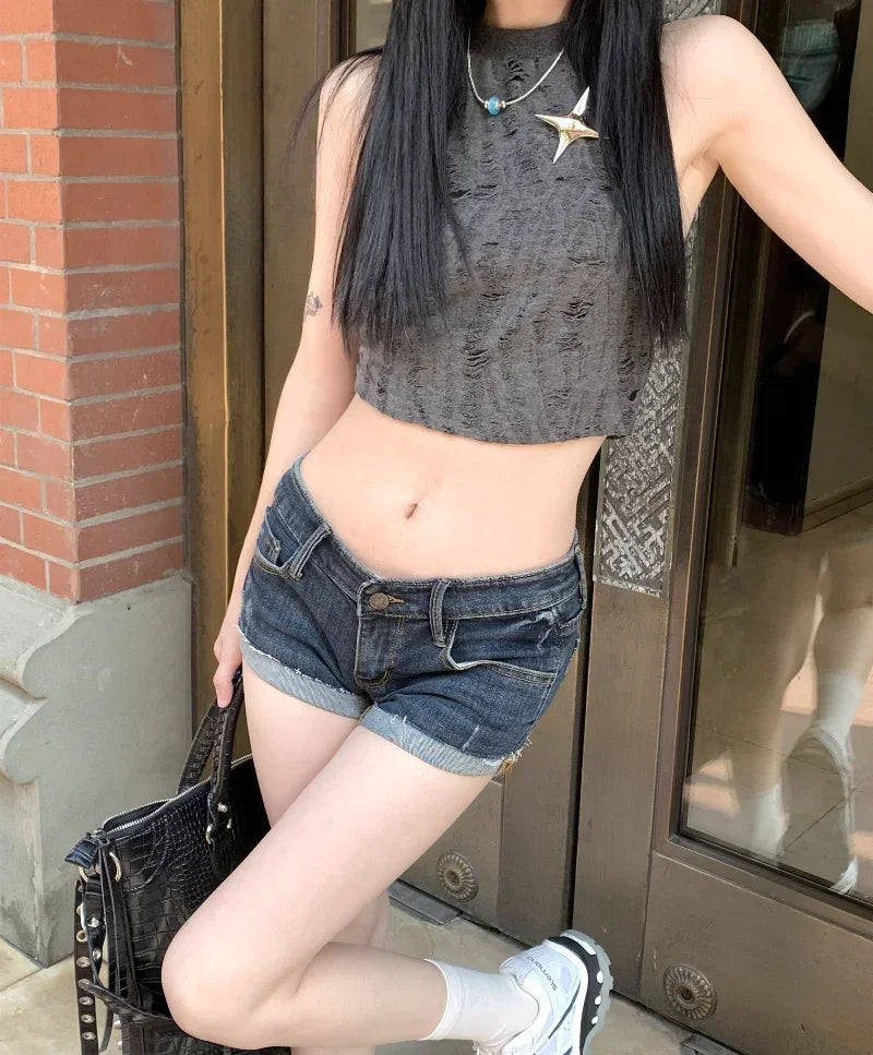 Jeans for Women Low Rise Curled Denim Shorts Skinny Summer New Y2k Spicy Girl Casual Streetwear Sexy Nightclub DJ Mini Shorts