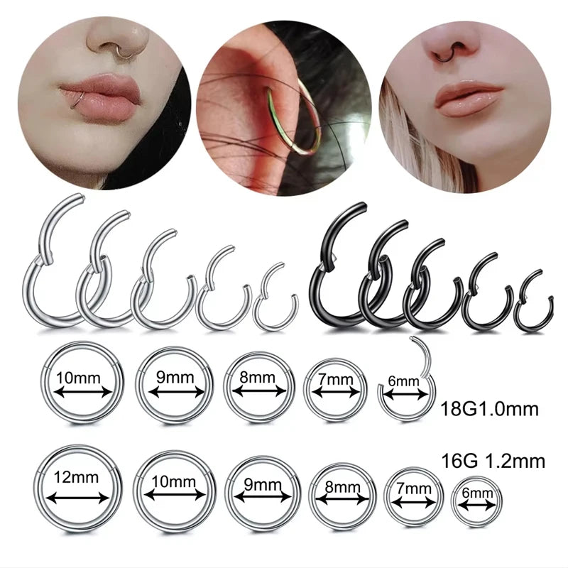 1/10Pcs G23 Titanium 14G/16G/18G Nose Rings Hinged Segment Ear Cartilage Tragus Earrings Hoops Septum Clicker Piercing Jewelry