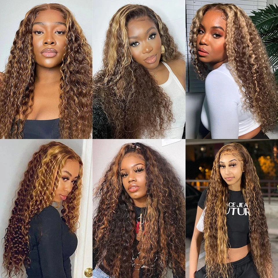 Highlight Brazilian 13x4 lace front colored wig on sale Deep wave 13x6 hd lace frontal curly wigs human hair for women Choice