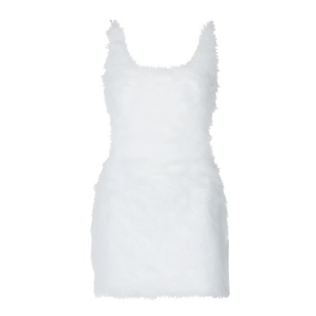 Hugcitar 2025 White Furry Slips Backless Zip Up Sexy Slim Mini Dress Fall Winter Women Fashion Clothes Birthday Party Festival
