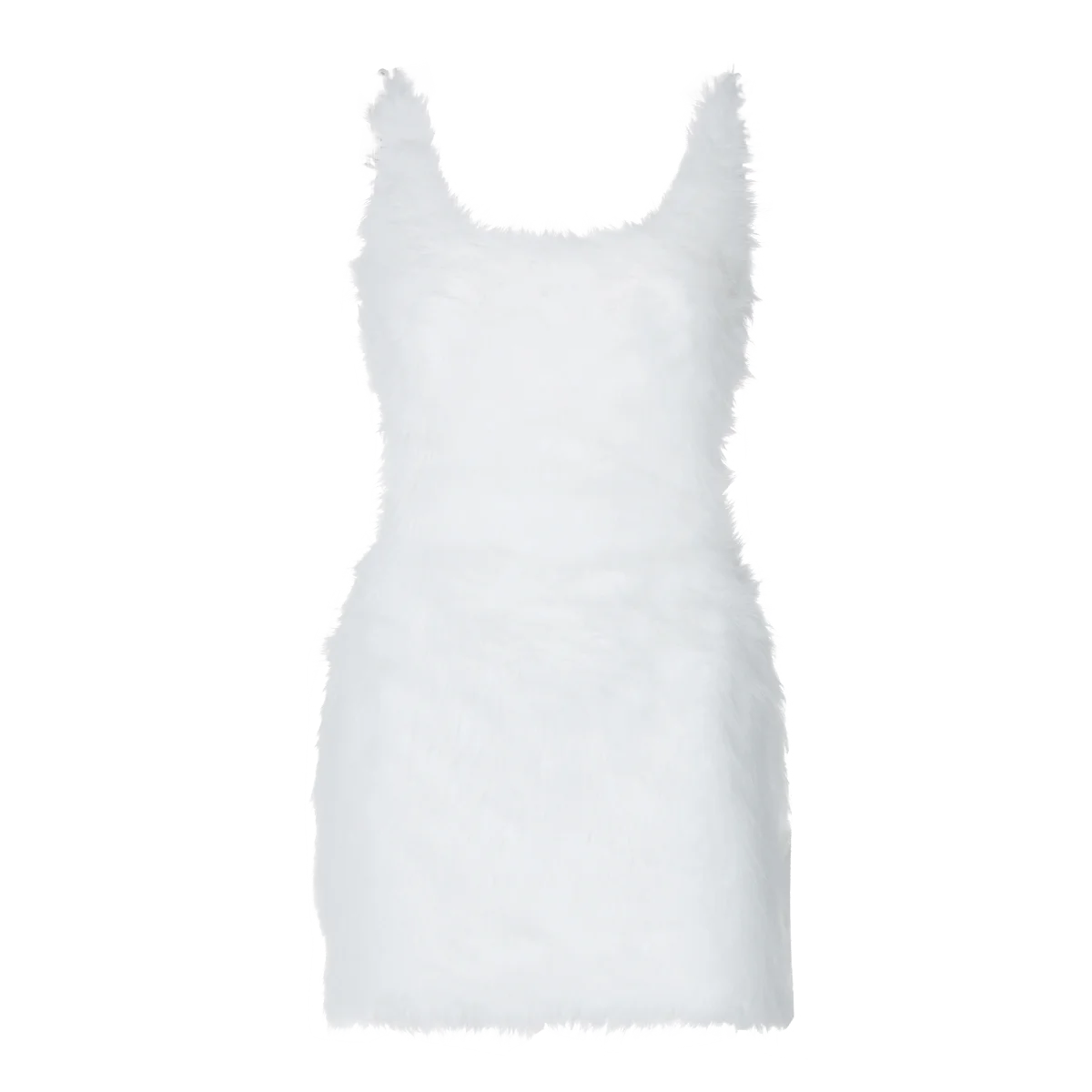 Hugcitar 2025 White Furry Slips Backless Zip Up Sexy Slim Mini Dress Fall Winter Women Fashion Clothes Birthday Party Festival