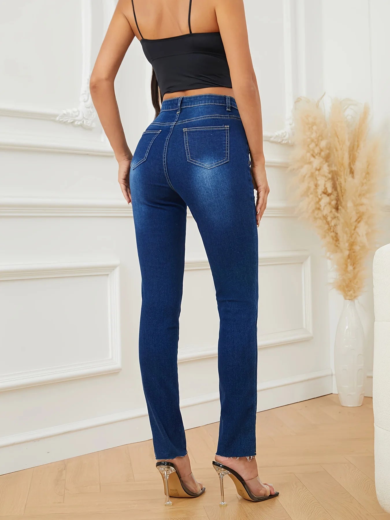2023 Winter New Fashion Design Women's Embroidered Jeans High Elastic Slim Denim Pencil Pants Casual Ladies Trousers S-XL