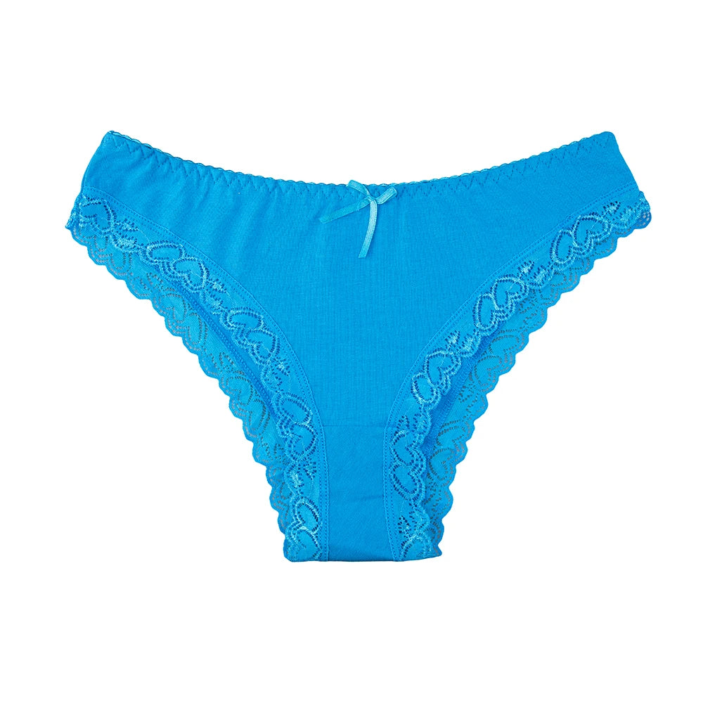 Women's Panties Sexy Lace Cotton Briefs Solid Color Low Rise Knickers Plus Size Girls Underwear Ladies Lingerie M L XL 5 Pcs/set